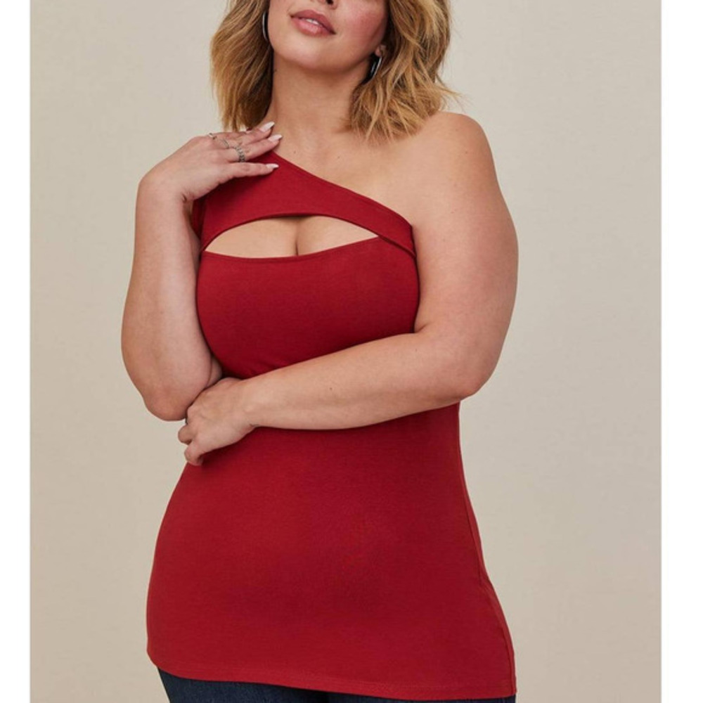 New‎ Torrid 5 (5X 28) Sexy Dark Red Foxy Cutout One Shoulder Busty Club Tank Top